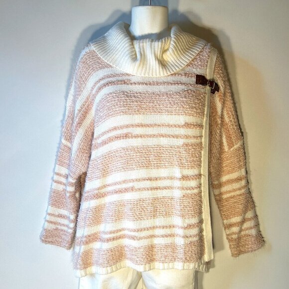 Calvin Klein SZ L/XL Pink Stripe Chunky Oversized Sweater Classic Warm Soft - Picture 1 of 11
